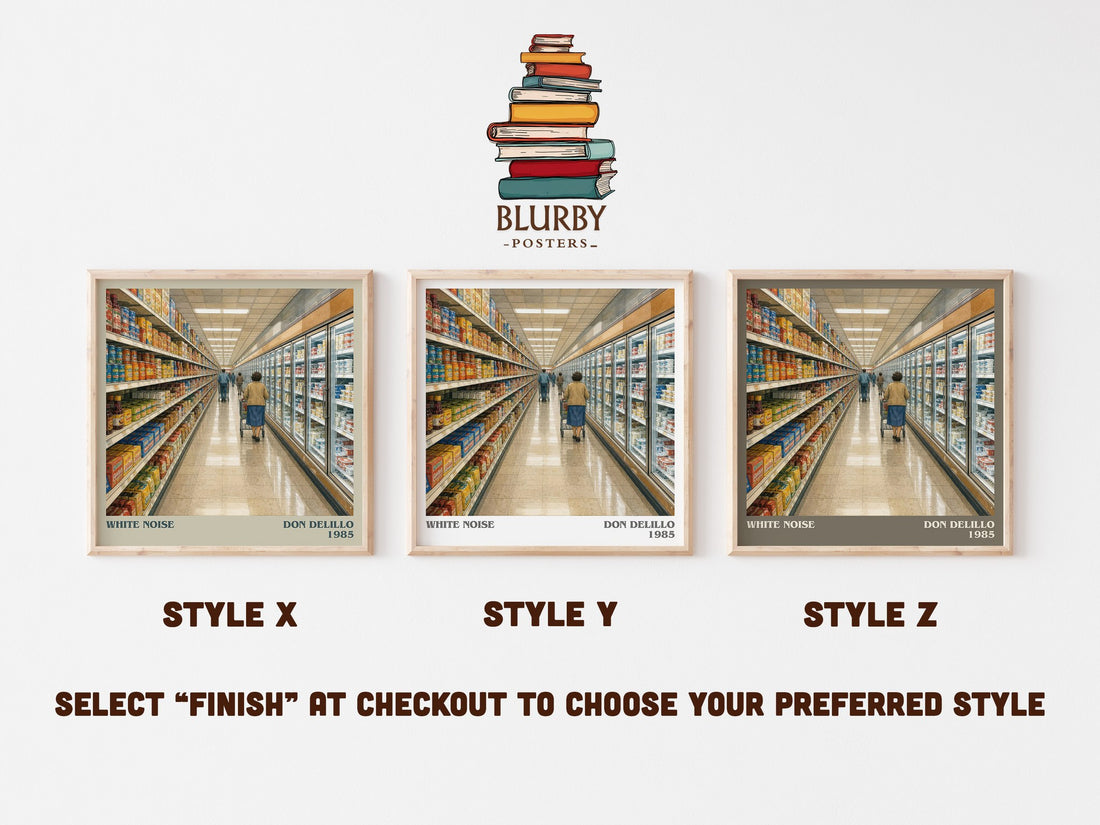 White Noise literary print in frame leaning in hallway – literary fiction wall art (mockup)