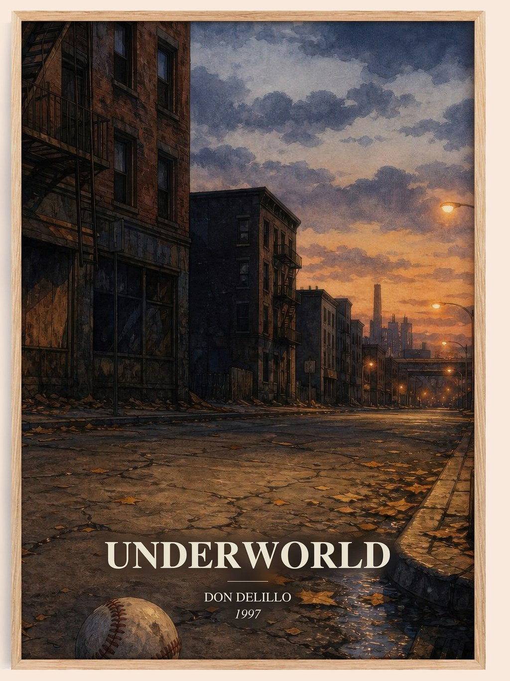 Underworld watercolour book poster by Don DeLillo – framed literary art print