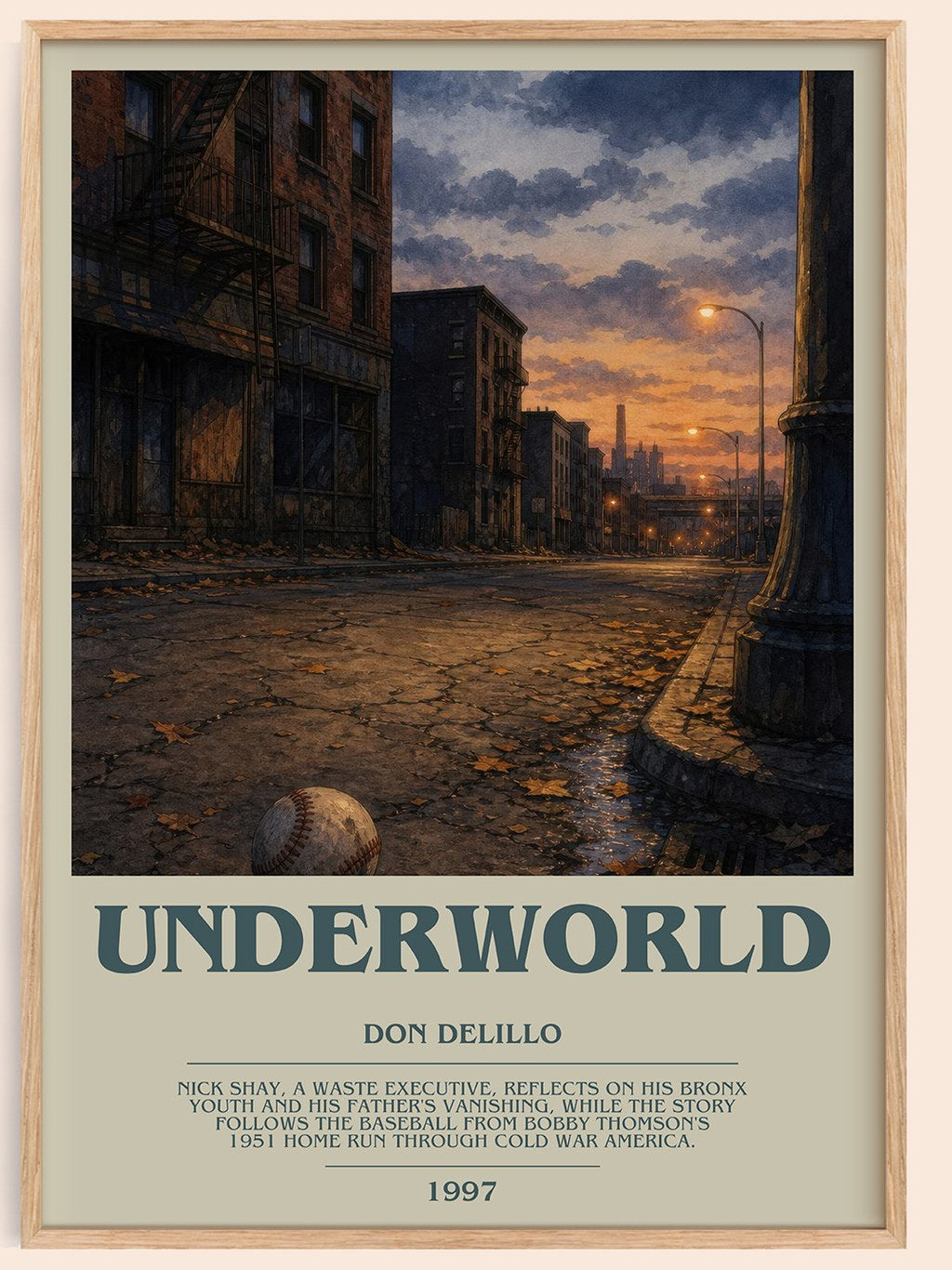 Underworld bookish book poster by Don DeLillo – framed literary art print