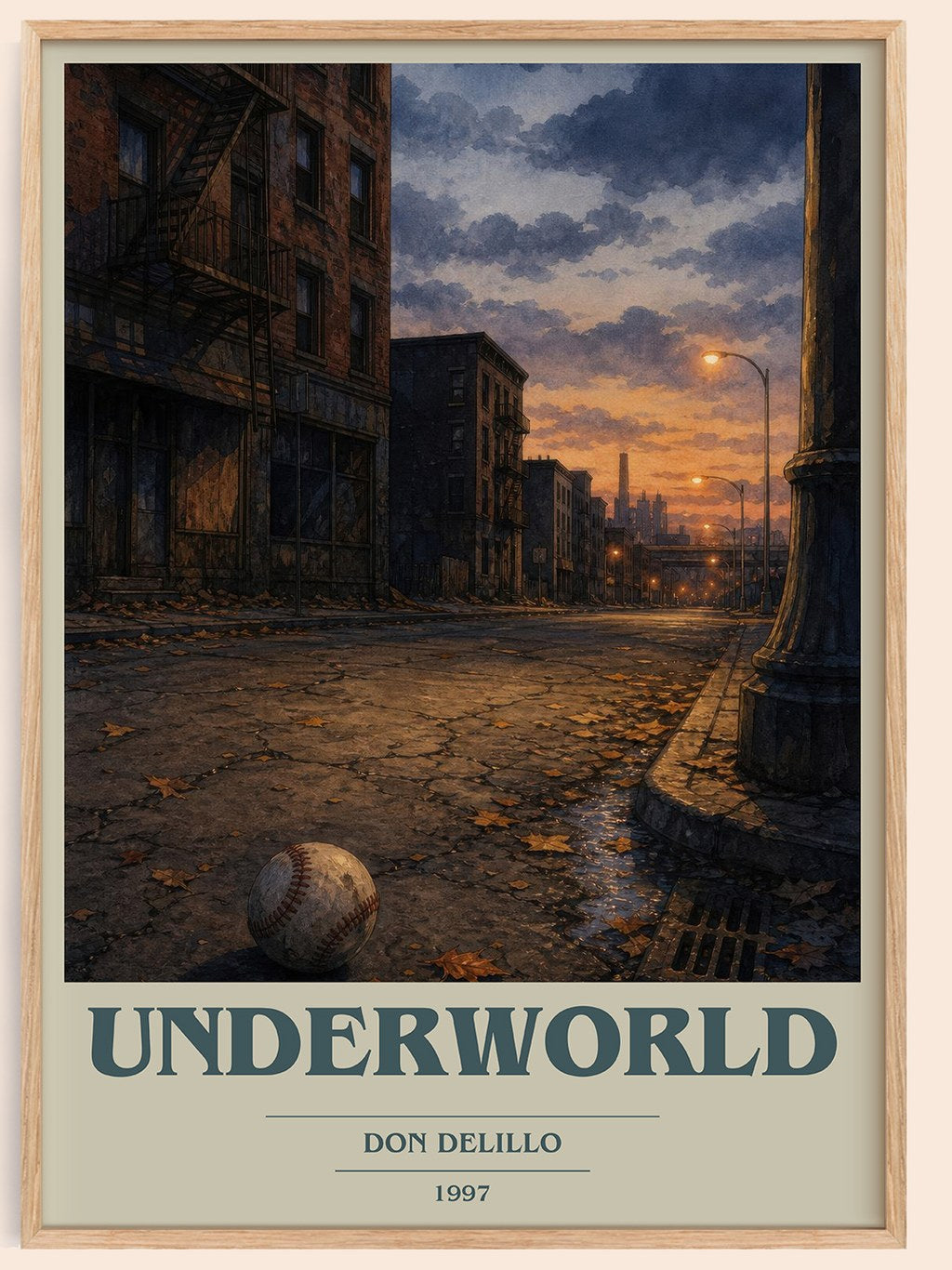 Underworld book cover book poster by Don DeLillo – framed literary art print