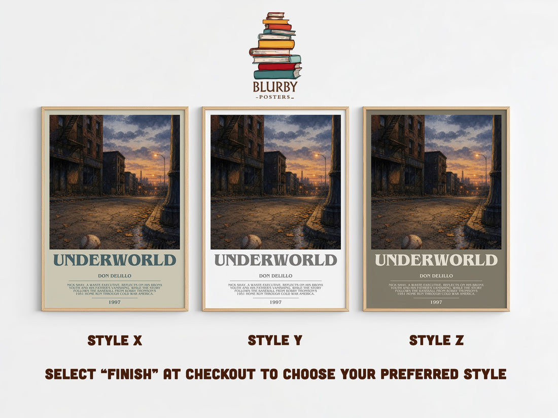 Underworld bookish print in frame leaning in hallway – literary fiction wall art (mockup)