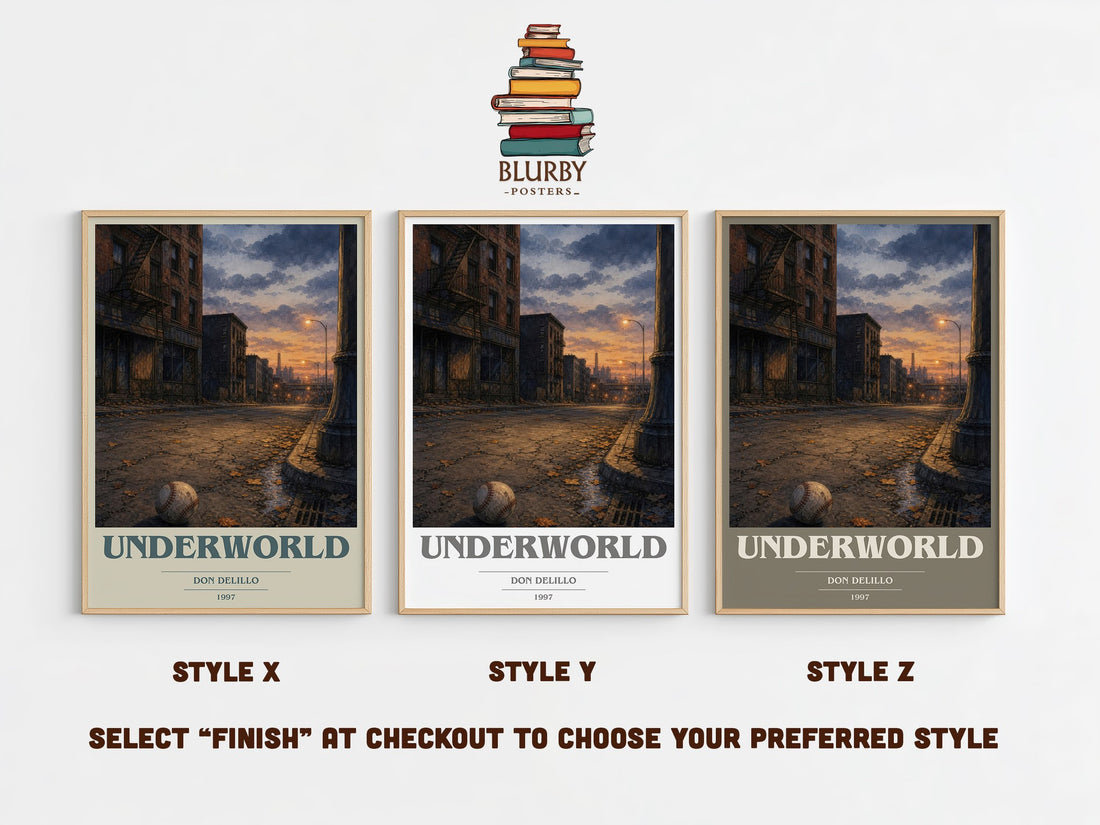 Underworld book cover print in frame leaning in hallway – literary fiction wall art (mockup)