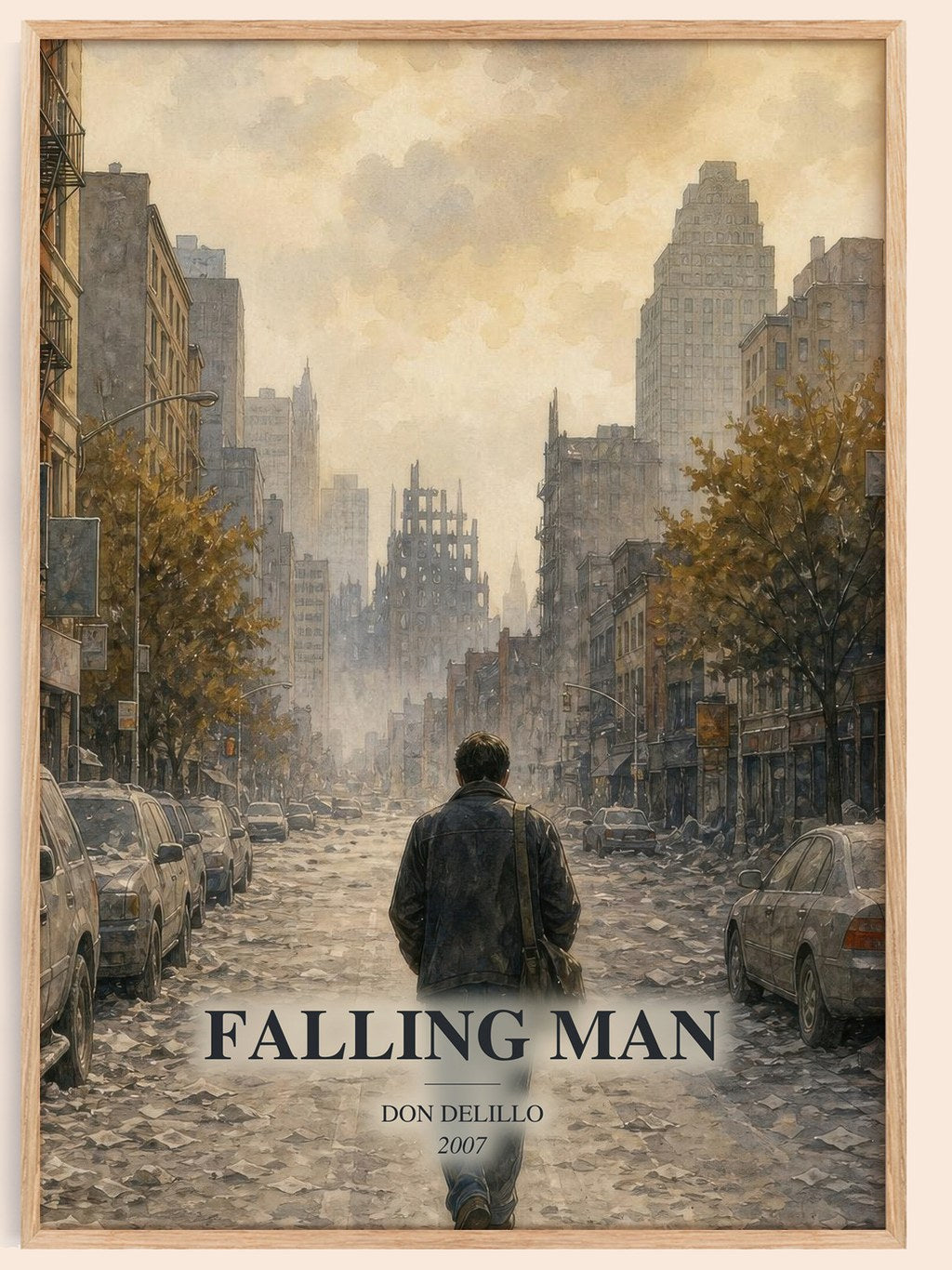 Falling Man watercolour book poster by Don DeLillo – framed literary art print