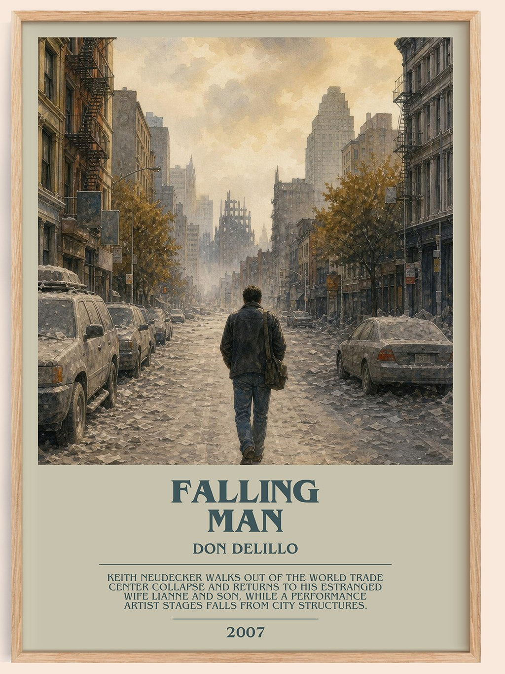 Falling Man bookish book poster by Don DeLillo – framed literary art print