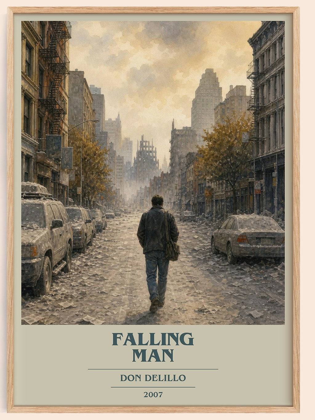 Falling Man book cover book poster by Don DeLillo – framed literary art print