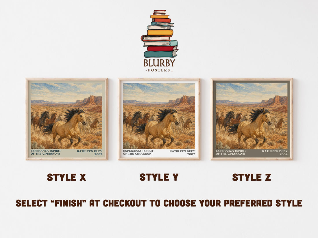 Esperanza (Spirit of the Cimarron) literary print in frame leaning in hallway – childrens wall art (mockup)