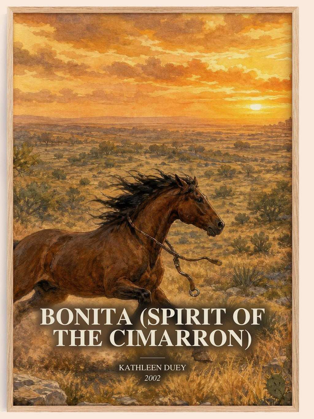 Bonita (Spirit of the Cimarron) watercolour book poster by Kathleen Duey – framed literary art print