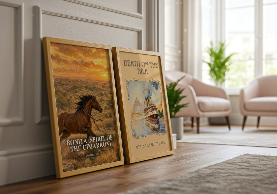 Bonita (Spirit of the Cimarron) watercolour print framed by window – literary home decor