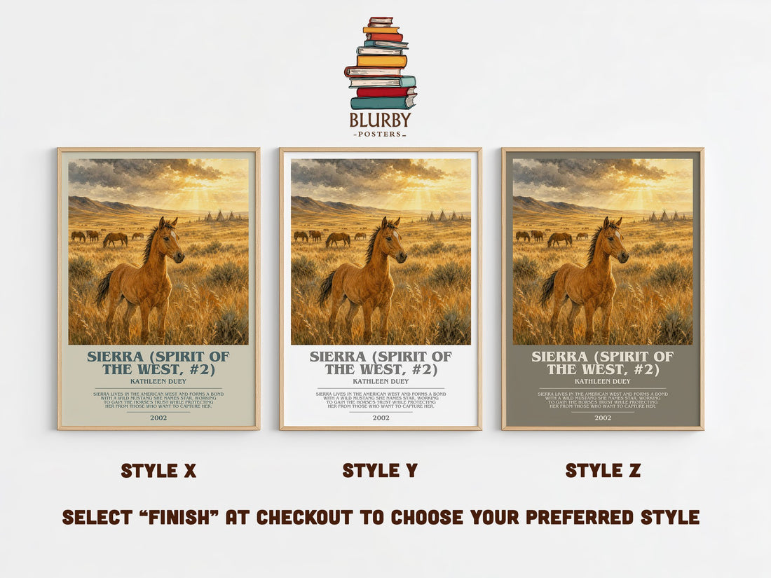 Sierra (Spirit of the West, #2) bookish print in frame leaning in hallway – historical fiction wall art (mockup)