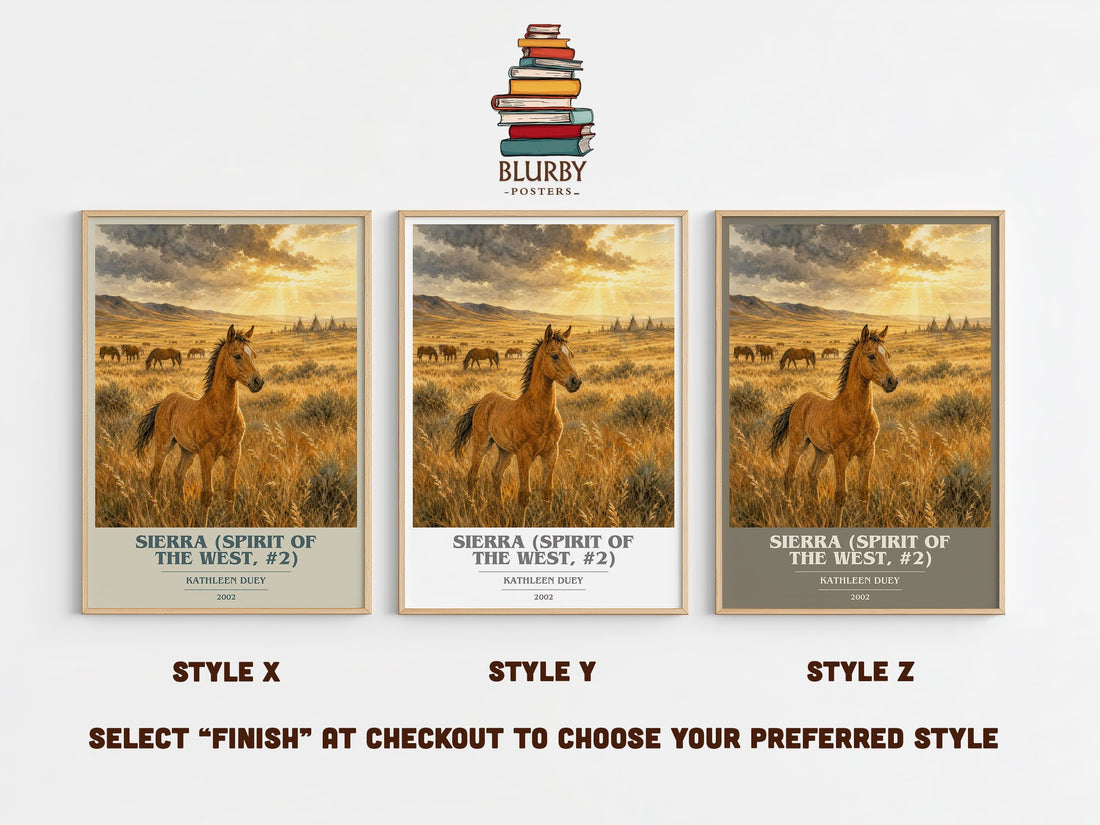 Sierra (Spirit of the West, #2) book cover print in frame leaning in hallway – historical fiction wall art (mockup)