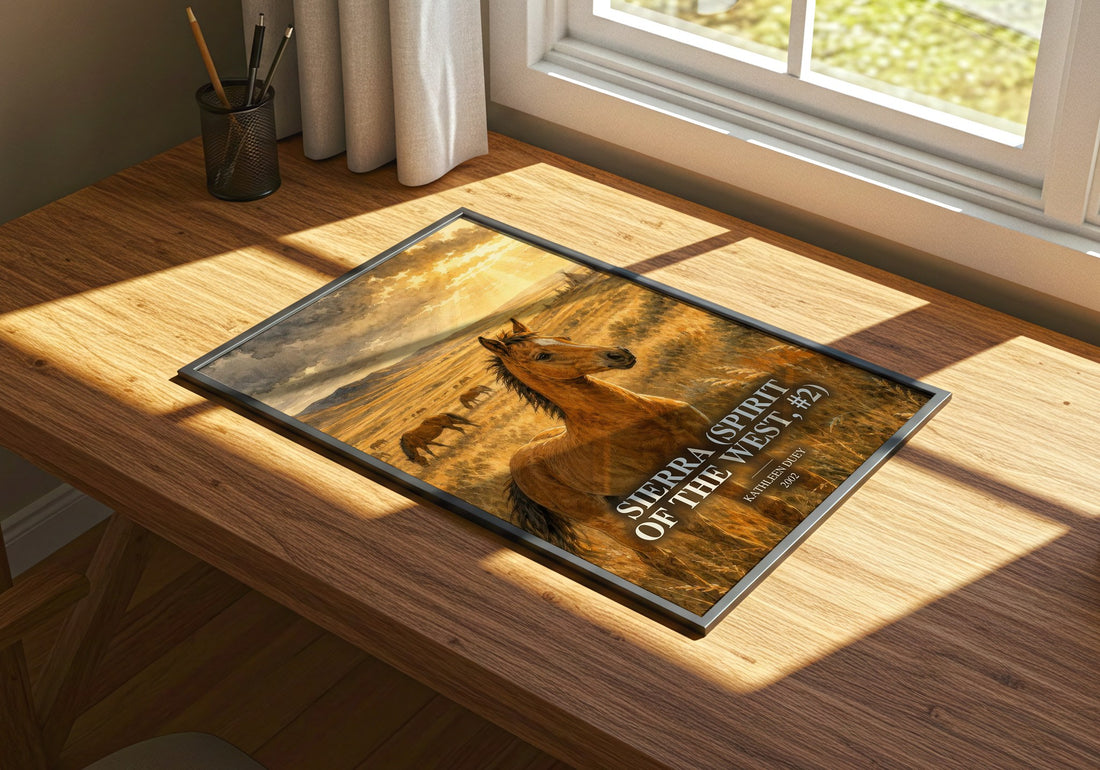 Sierra (Spirit of the West, #2) watercolour book poster framed on wall – historical fiction wall art