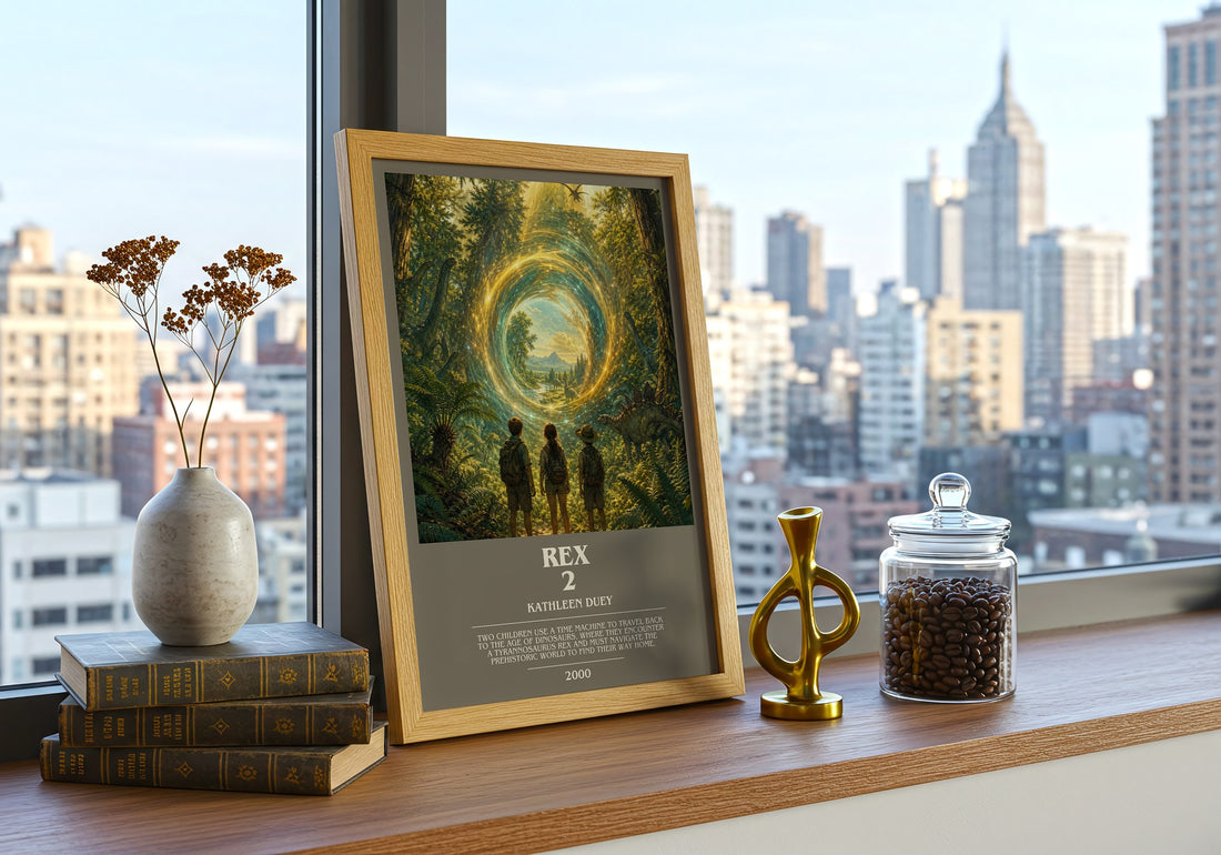 Rex 2 bookish print framed by window – literary home decor