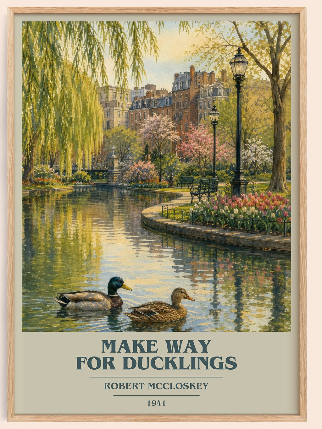 Make Way for Ducklings book cover book poster by Robert McCloskey – framed literary art print