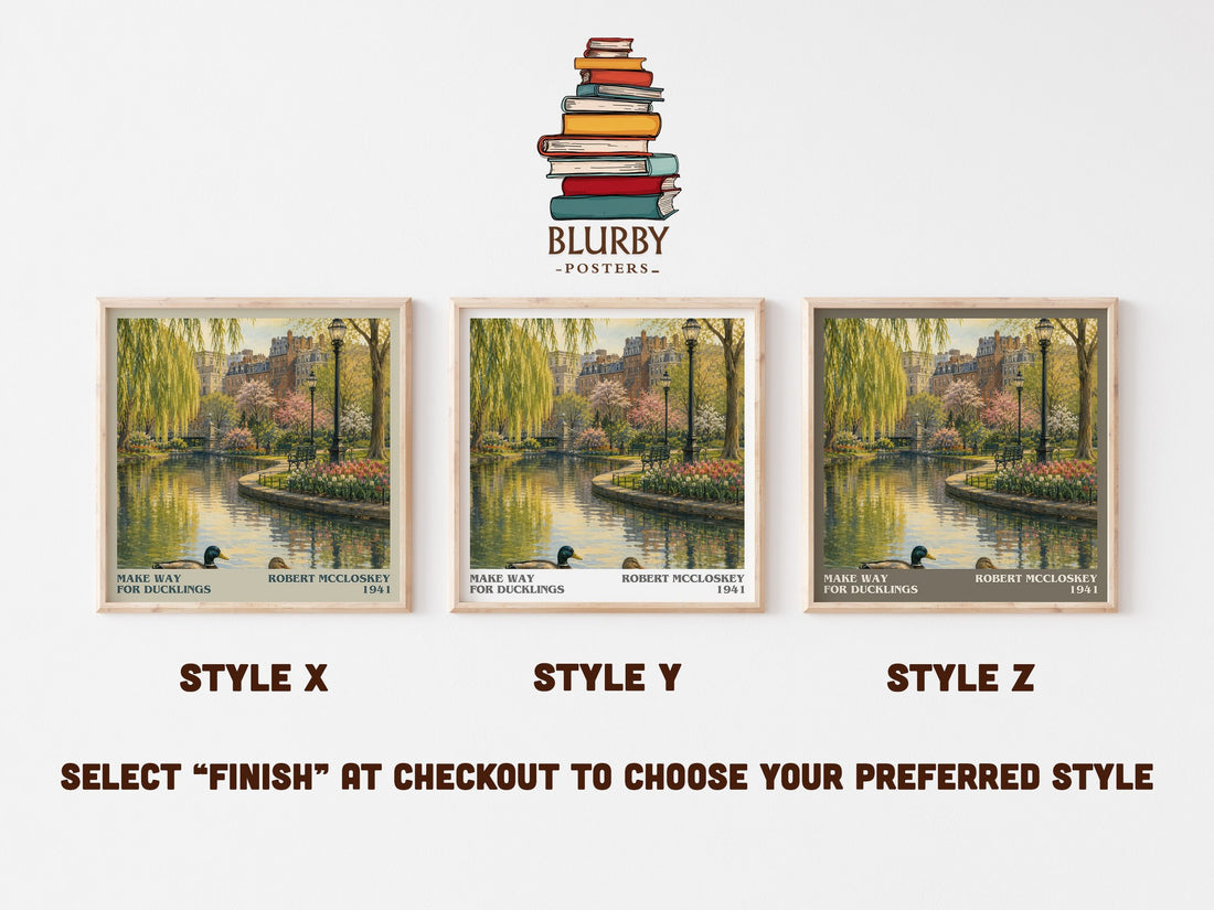 Make Way for Ducklings literary print in frame leaning in hallway – childrens wall art (mockup)