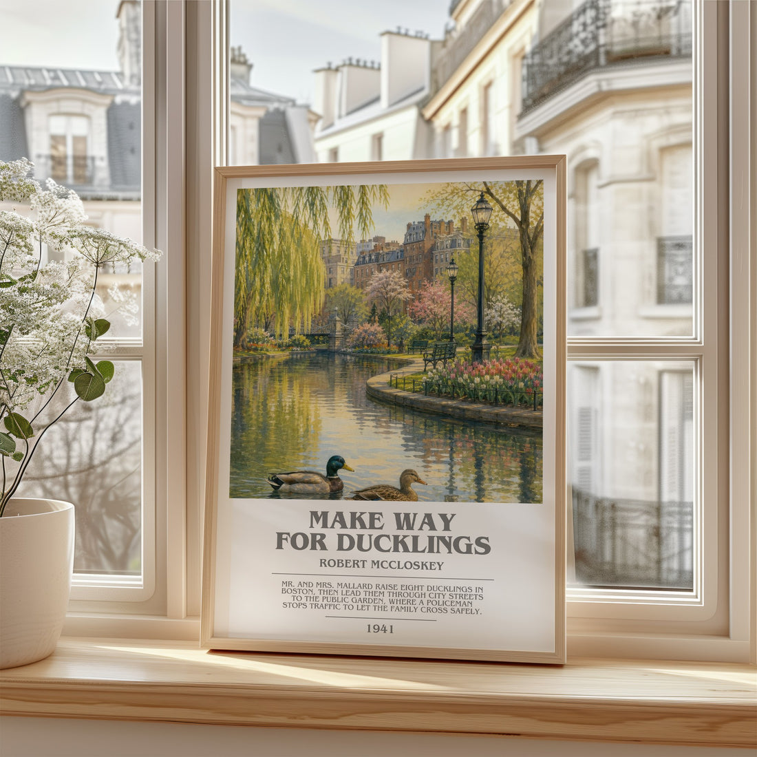 Make Way for Ducklings bookish poster colour and style options – Robert McCloskey book art