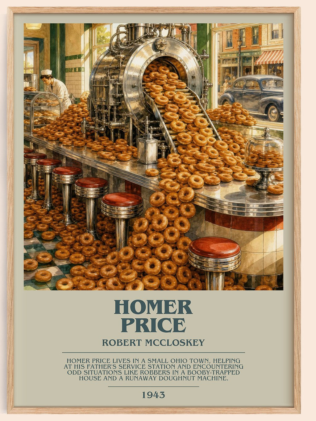 Homer Price bookish book poster by Robert McCloskey – framed literary art print