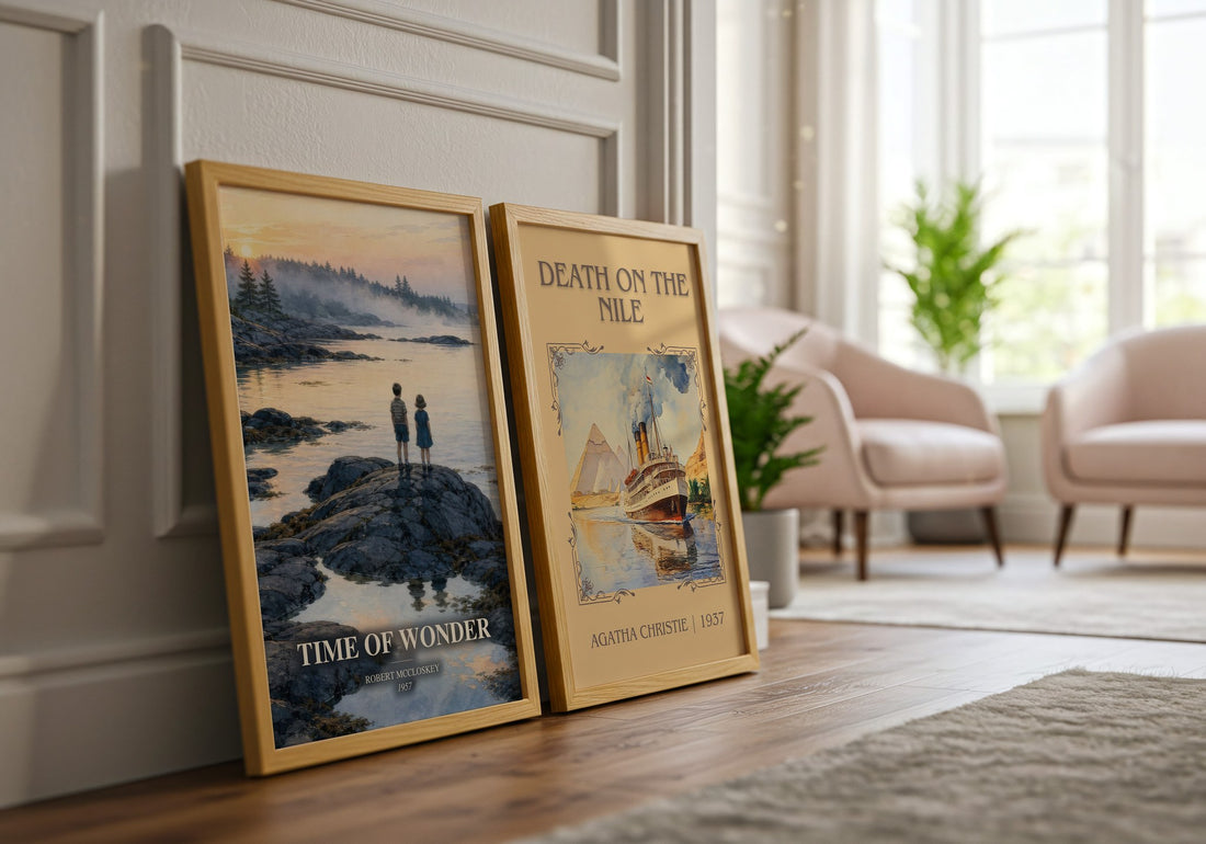Time of Wonder watercolour print framed by window – literary home decor