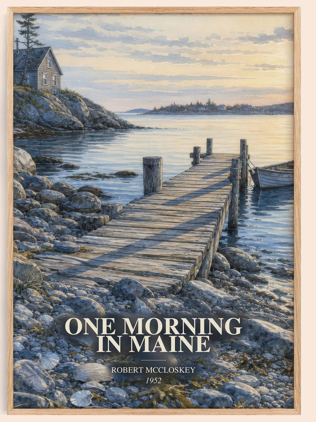 One Morning in Maine watercolour book poster by Robert McCloskey – framed literary art print