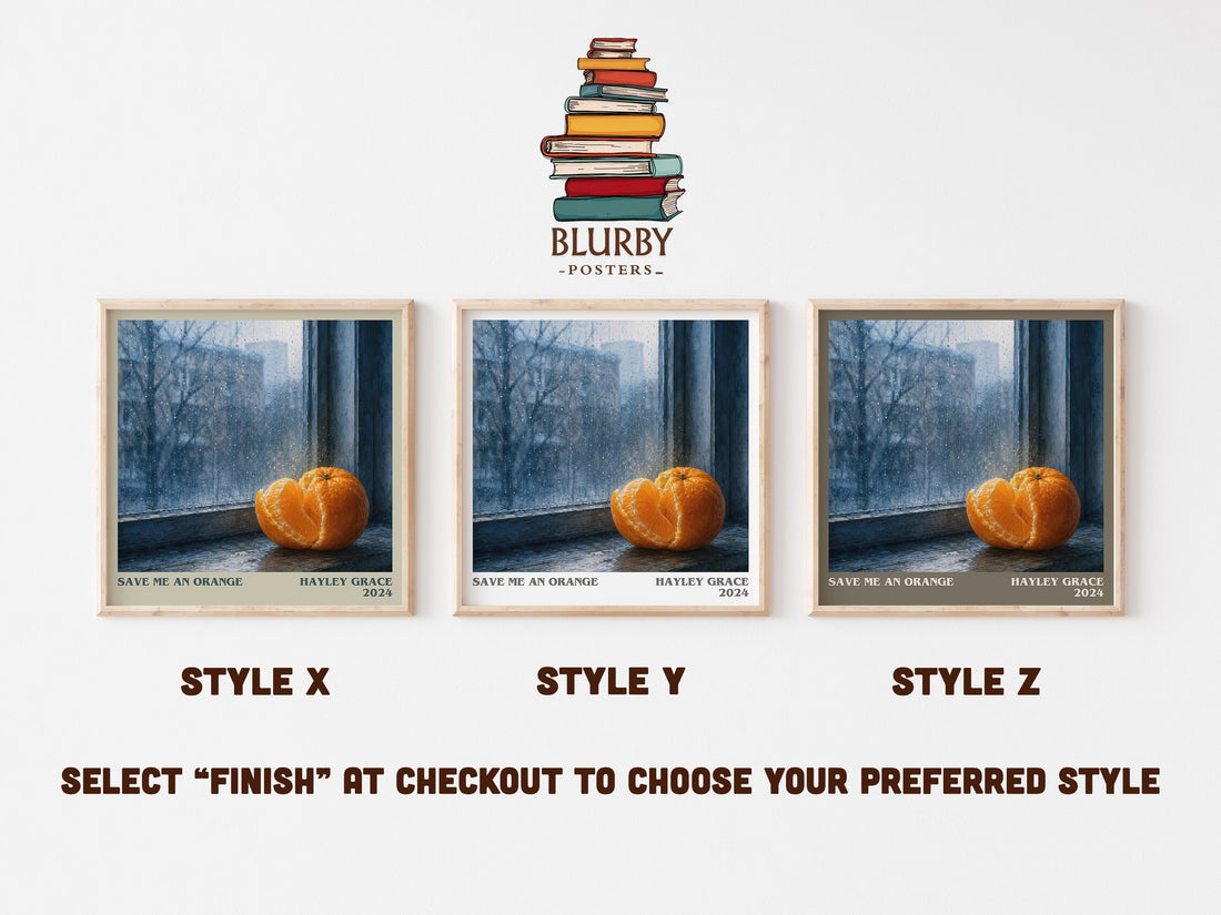 Save me an orange literary print in frame leaning in hallway – contemporary fiction wall art (mockup)