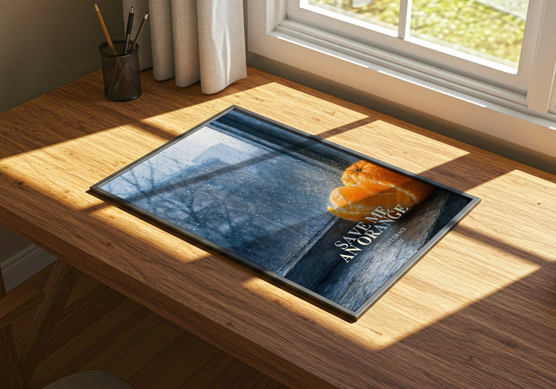 Save me an orange watercolour book poster framed on wall – contemporary fiction wall art