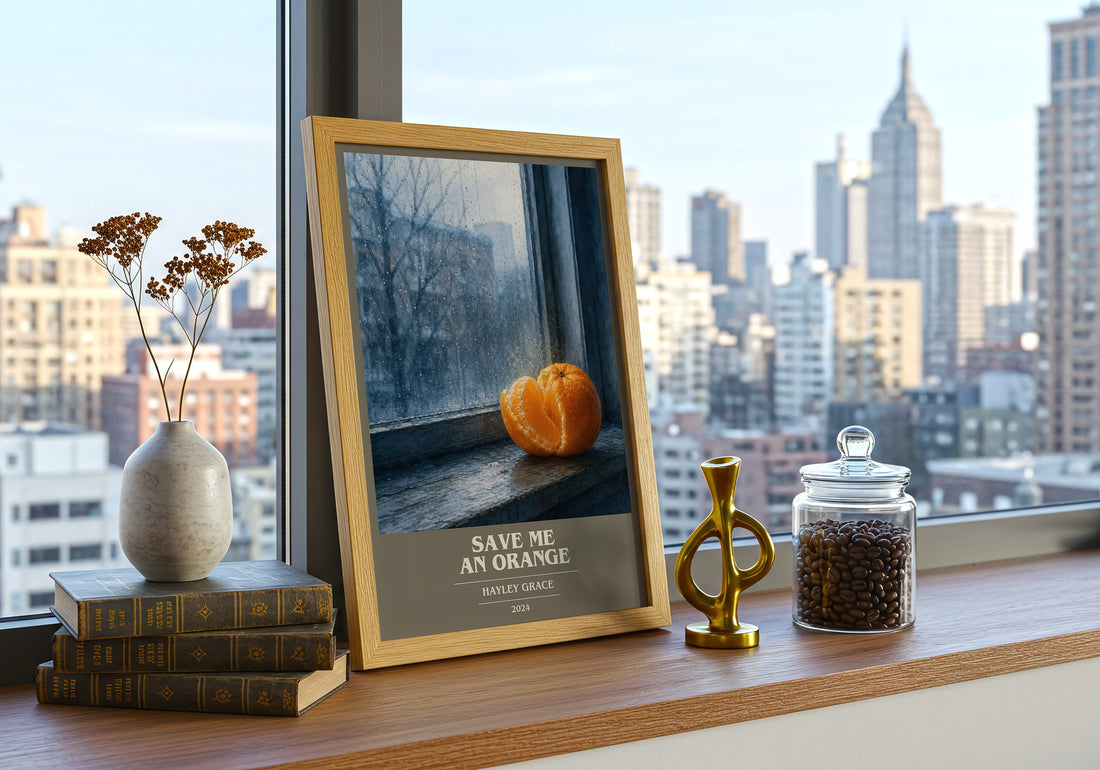Save me an orange book cover print framed by window – literary home decor