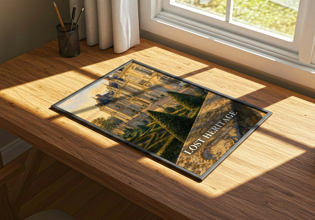 Lost heritage watercolour book poster framed on wall – romance wall art