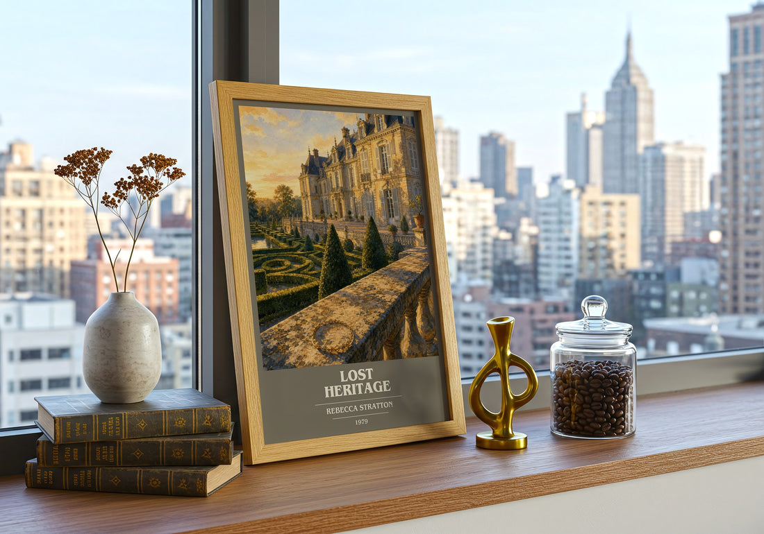 Lost heritage book cover print framed by window – literary home decor