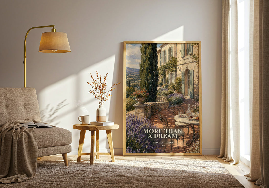 More Than a Dream watercolour print in frame leaning in hallway – romance wall art