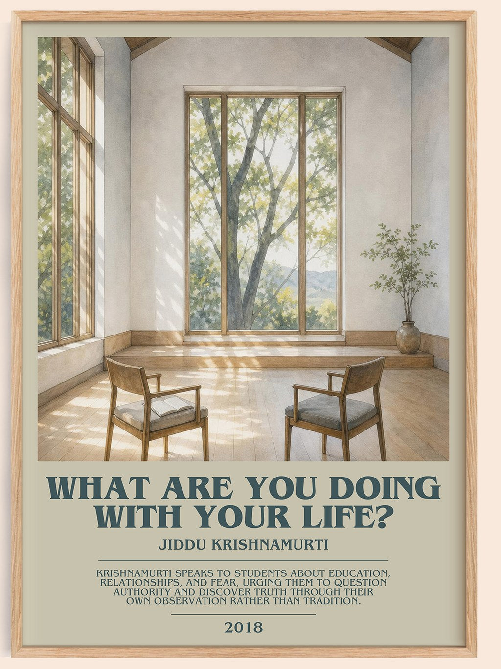What Are You Doing with Your Life? bookish book poster by Jiddu Krishnamurti – framed literary art print