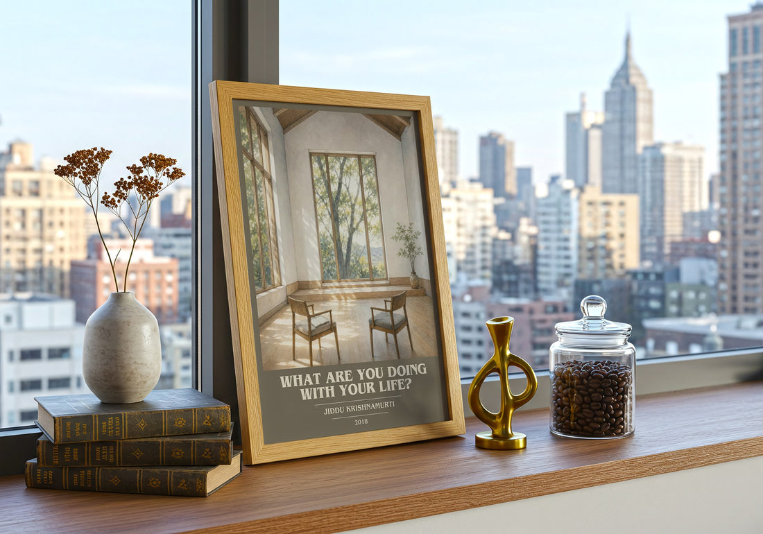 What Are You Doing with Your Life? book cover print framed by window – literary home decor