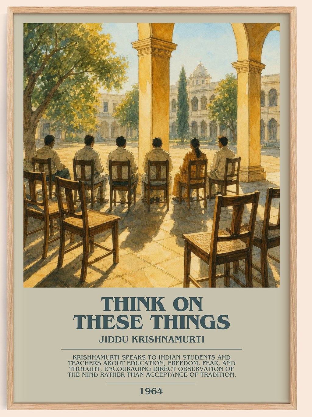 Think on These Things bookish book poster by Jiddu Krishnamurti – framed literary art print