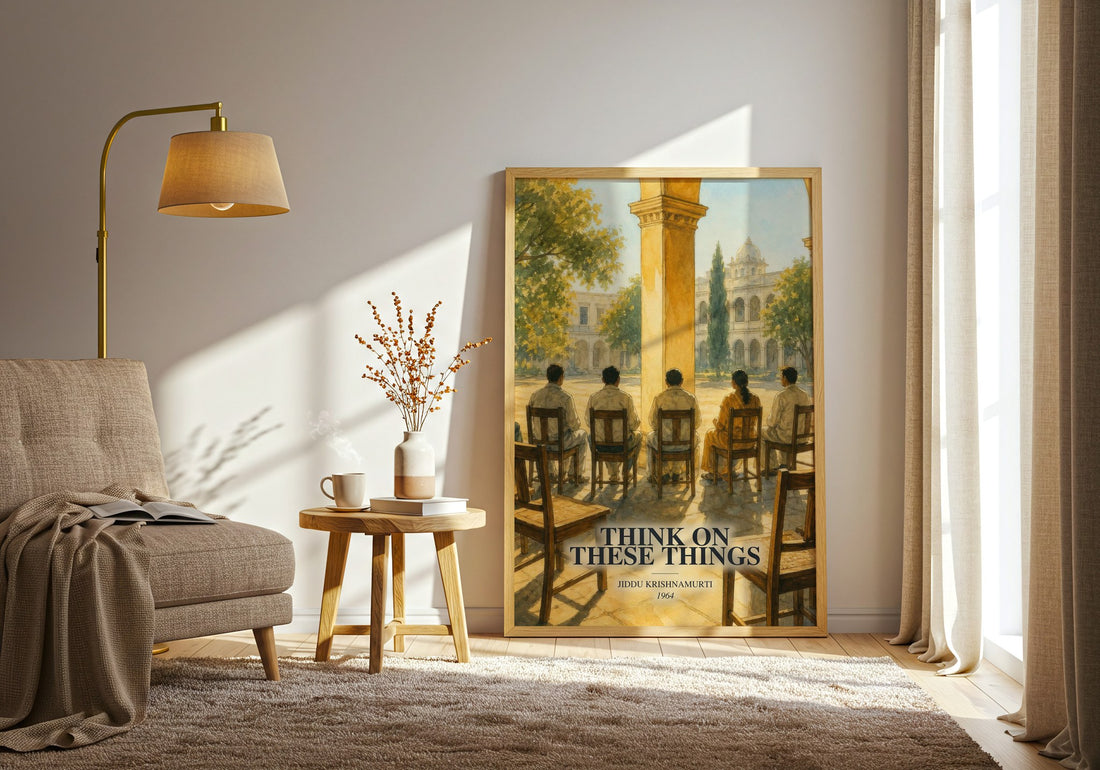 Think on These Things watercolour print in frame leaning in hallway – philosophy wall art