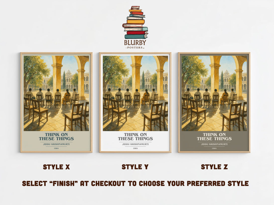 Think on These Things book cover print in frame leaning in hallway – philosophy wall art (mockup)