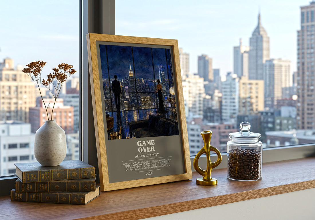 Game Over bookish print framed by window – literary home decor