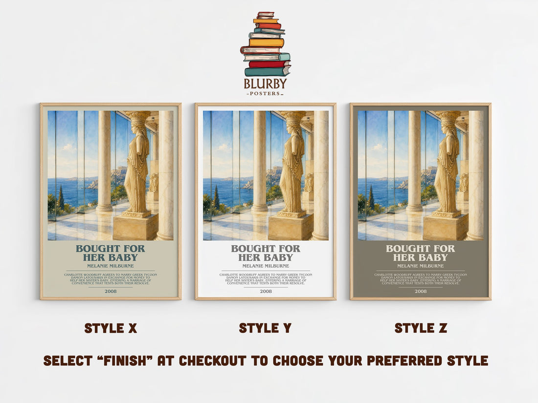 Bought For Her Baby bookish print in frame leaning in hallway – romance wall art (mockup)