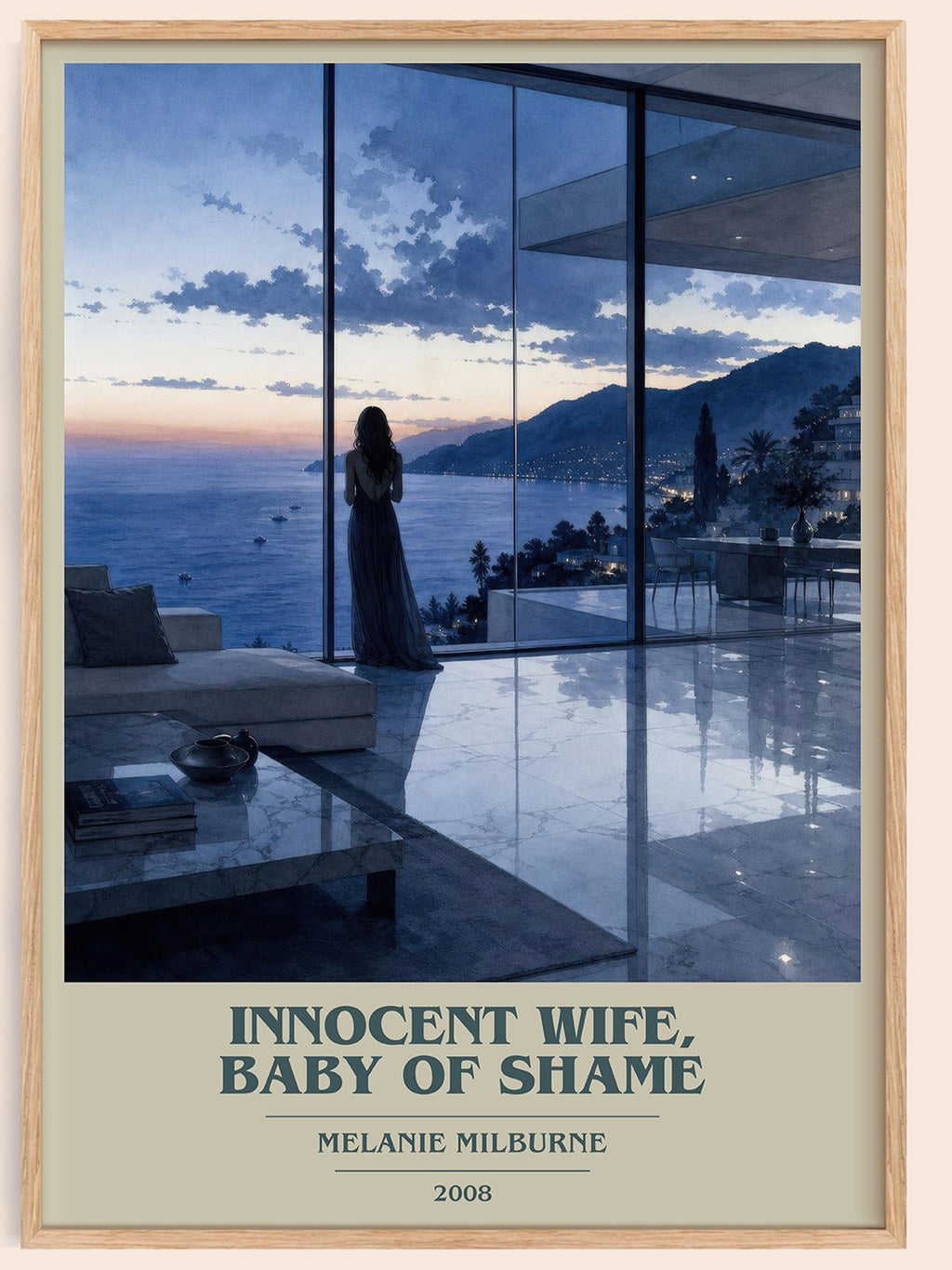 Innocent Wife, Baby of Shame book cover book poster by Melanie Milburne – framed literary art print