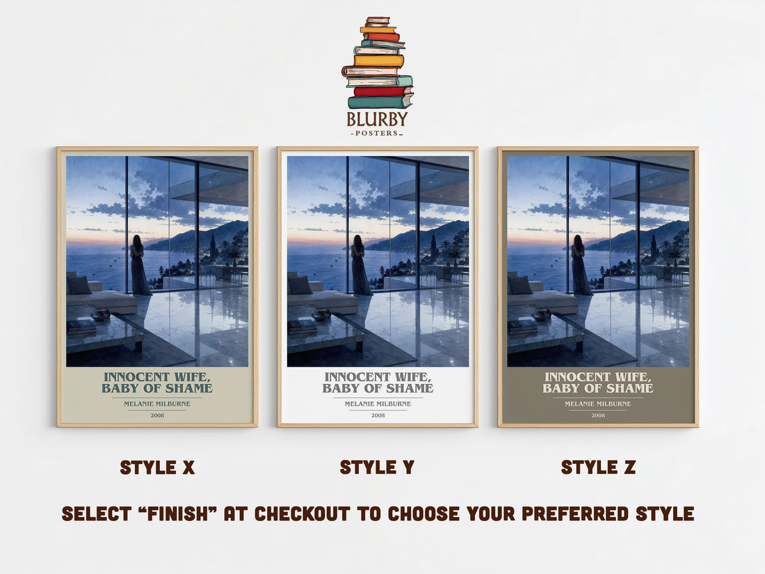 Innocent Wife, Baby of Shame book cover print in frame leaning in hallway – romance wall art (mockup)