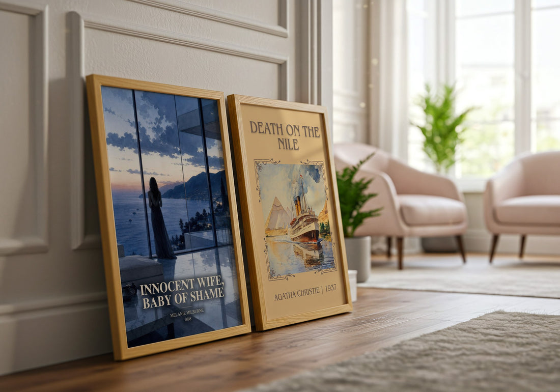 Innocent Wife, Baby of Shame watercolour print framed by window – literary home decor