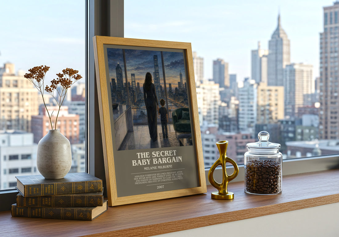 The Secret Baby Bargain bookish print framed by window – literary home decor