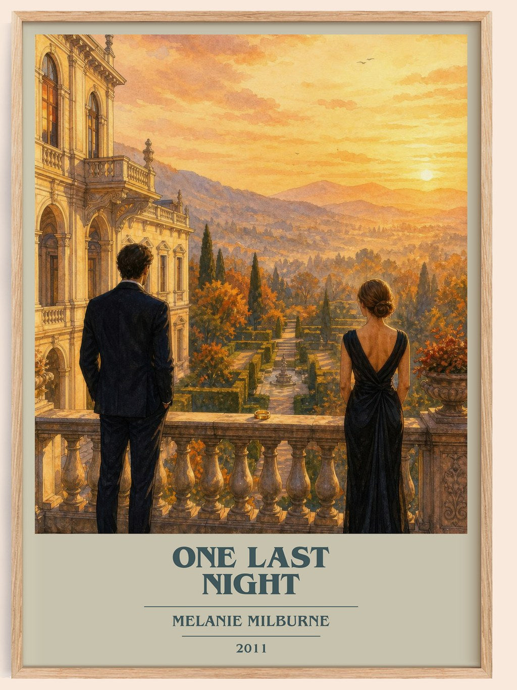 One Last Night book cover book poster by Melanie Milburne – framed literary art print