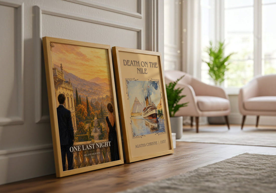 One Last Night watercolour print framed by window – literary home decor