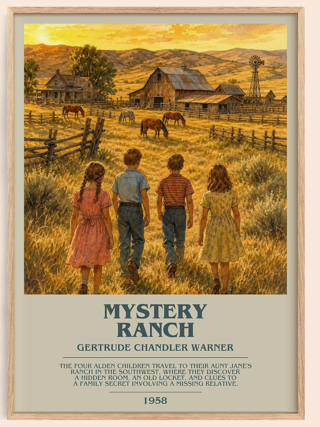 Mystery Ranch bookish book poster by Gertrude Chandler Warner – framed literary art print