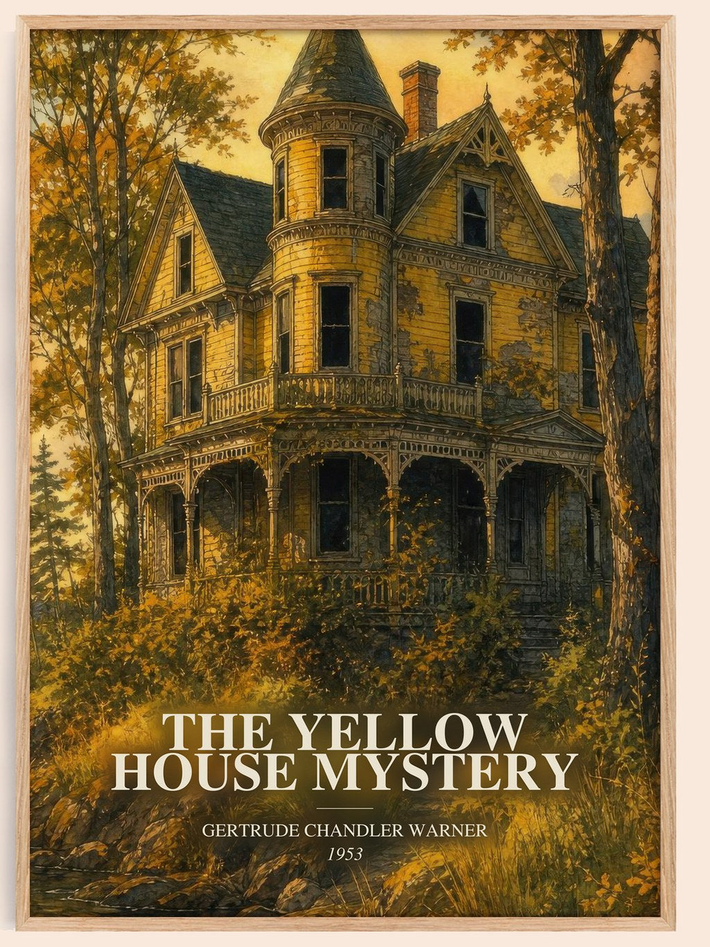 The Yellow House Mystery watercolour book poster by Gertrude Chandler Warner – framed literary art print