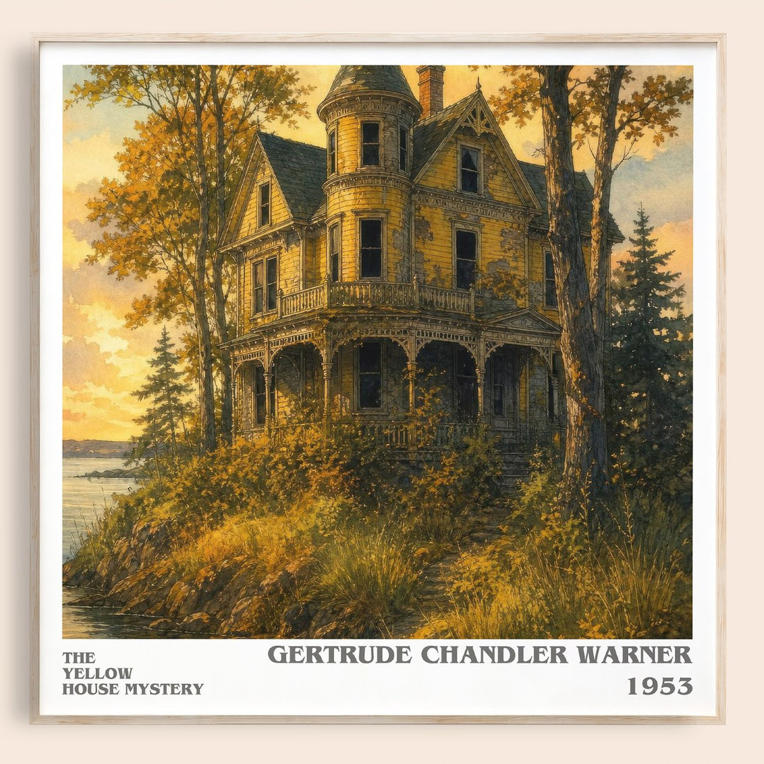 The Yellow House Mystery literary book poster by Gertrude Chandler Warner – framed literary art print