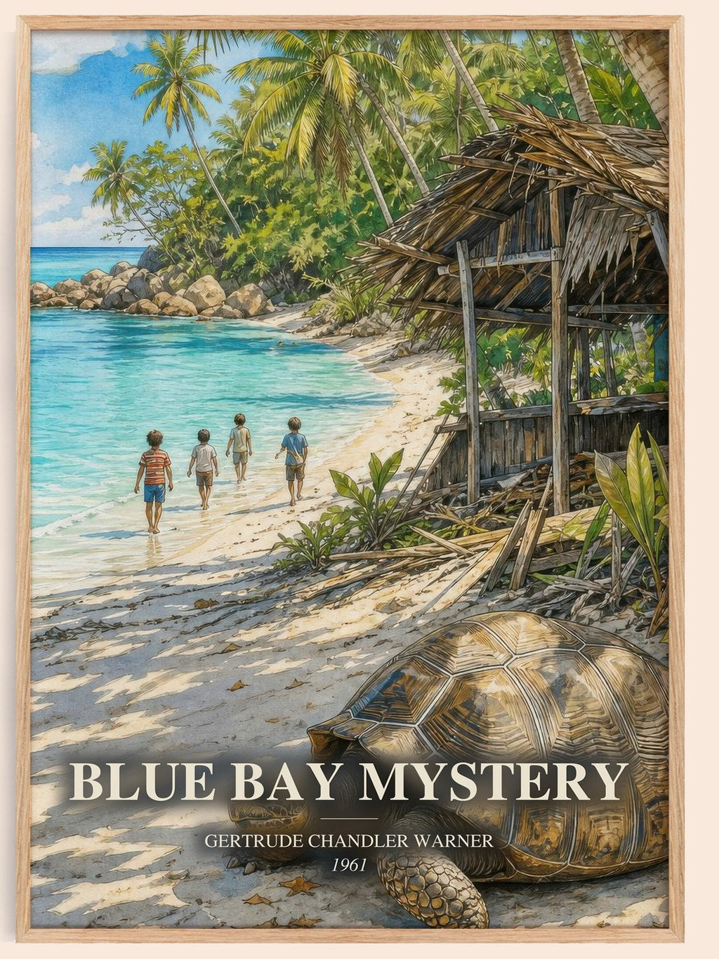 Blue Bay Mystery watercolour book poster by Gertrude Chandler Warner – framed literary art print