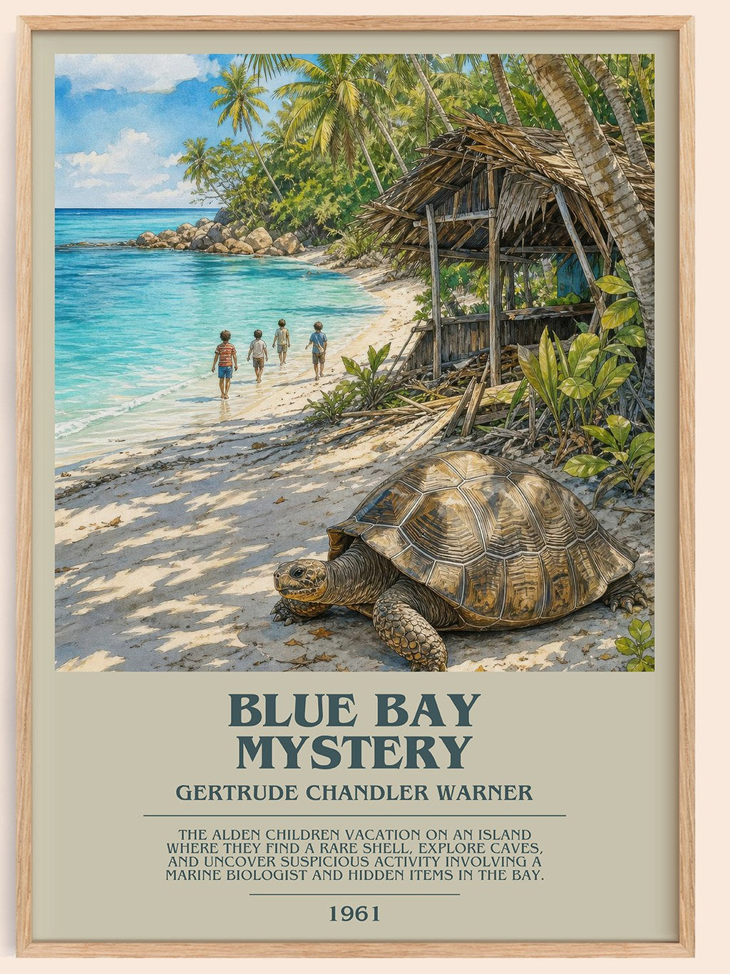 Blue Bay Mystery bookish book poster by Gertrude Chandler Warner – framed literary art print