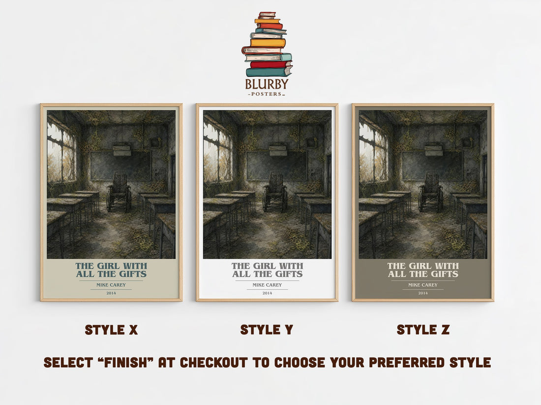 The Girl with All the Gifts book cover print in frame leaning in hallway – dystopian wall art (mockup)