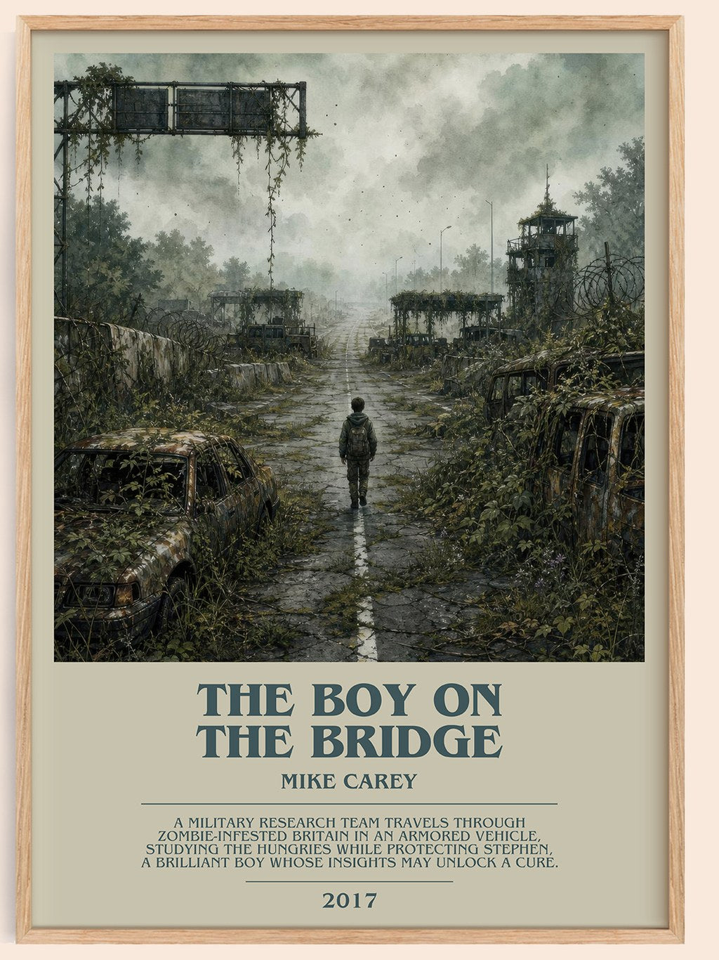 The boy on the bridge bookish book poster by Mike Carey – framed literary art print