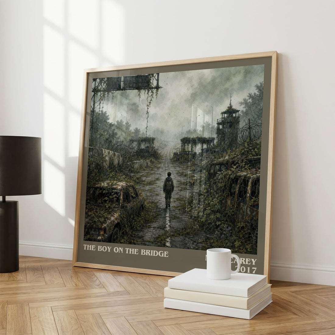 The boy on the bridge literary print framed by window – literary home decor