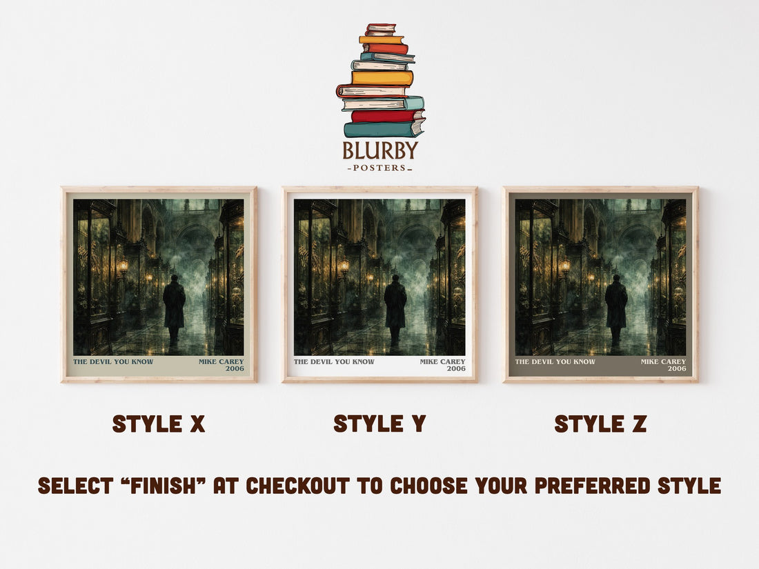The Devil You Know literary print in frame leaning in hallway – fantasy wall art (mockup)